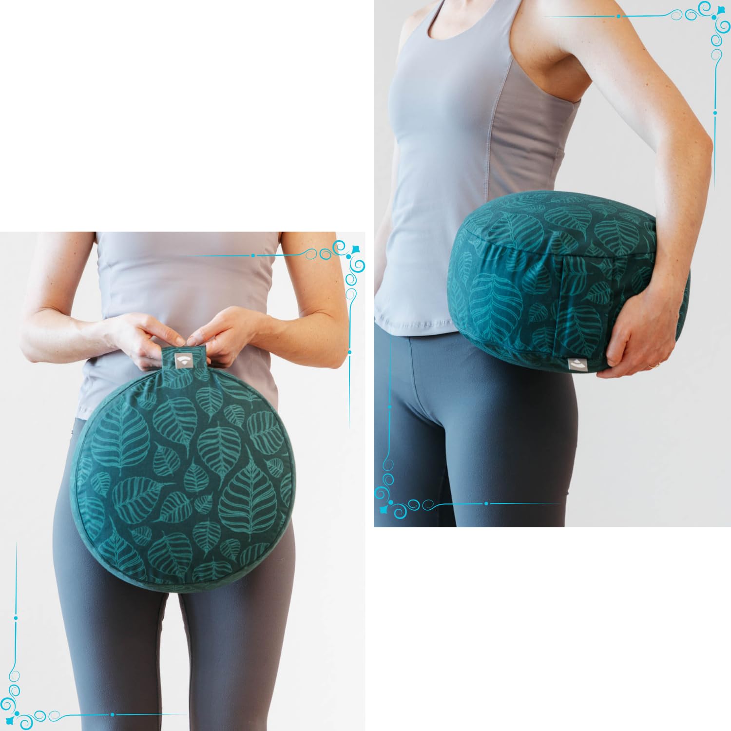 Bodhi Meditationskissen RONDO | Abnehmbarer Bezug aus 100% Baumwolle | Bio-Dinkelfüllung | Höhe 14-20 cm | Praktische Trageschlaufe | Maharaja Collection (Mineral Blue RAJA/silber-uni)