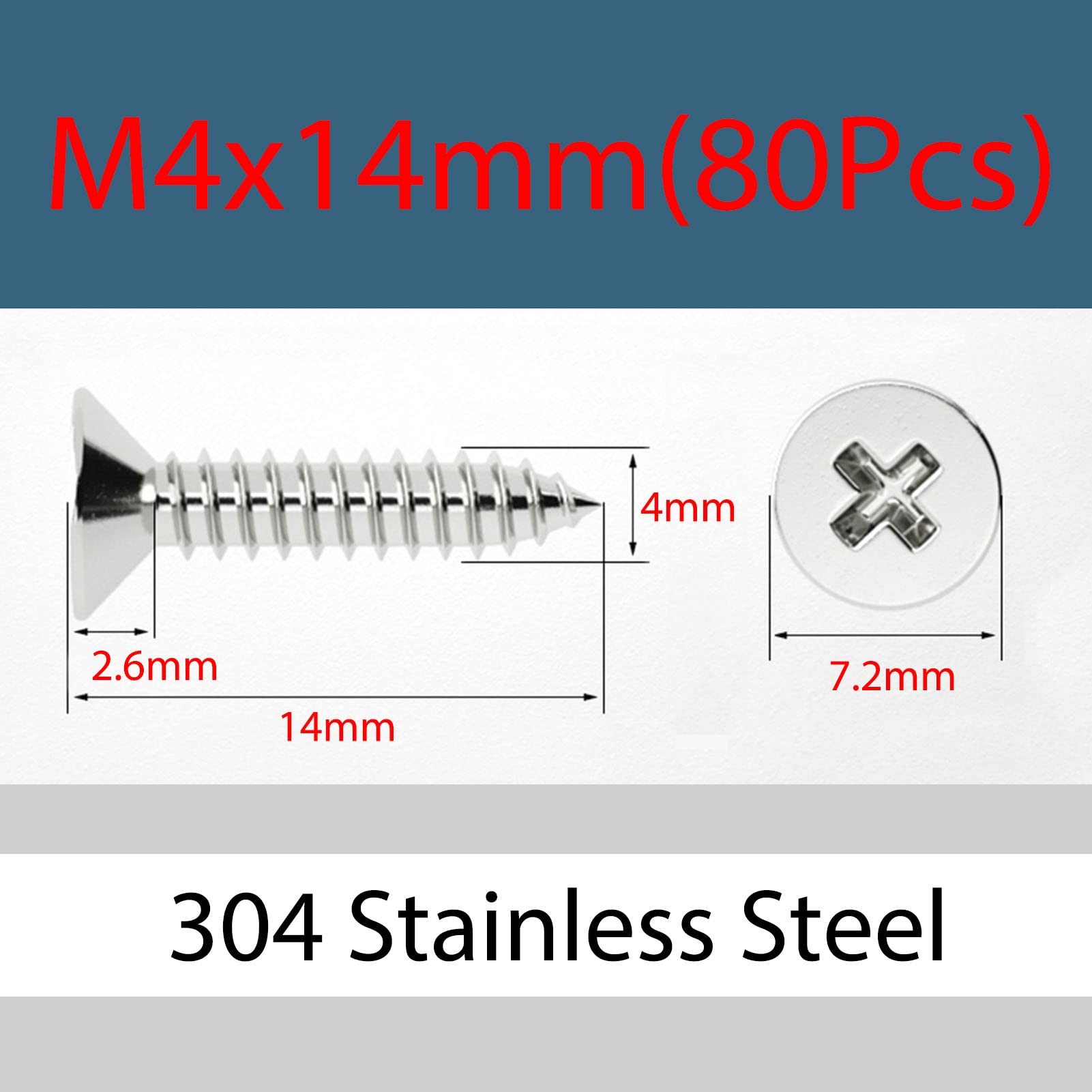 MOOPW Flat Head Wood Screws - 304 Stainless Steel Cross Head Countersunk Self Drilling Self Tapping Screws Fasteners M3 M4 M5 M6 - Image 2