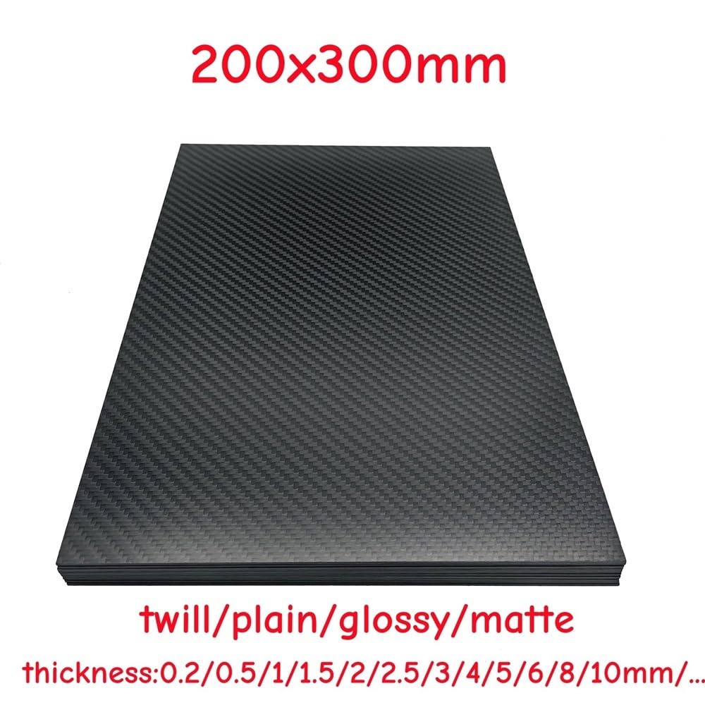 Lámina de fibra de carbono pura de 200 x 300 mm: laminado de fibra de carbono ligero for modelos RC y más.(Twill matte,3mm)