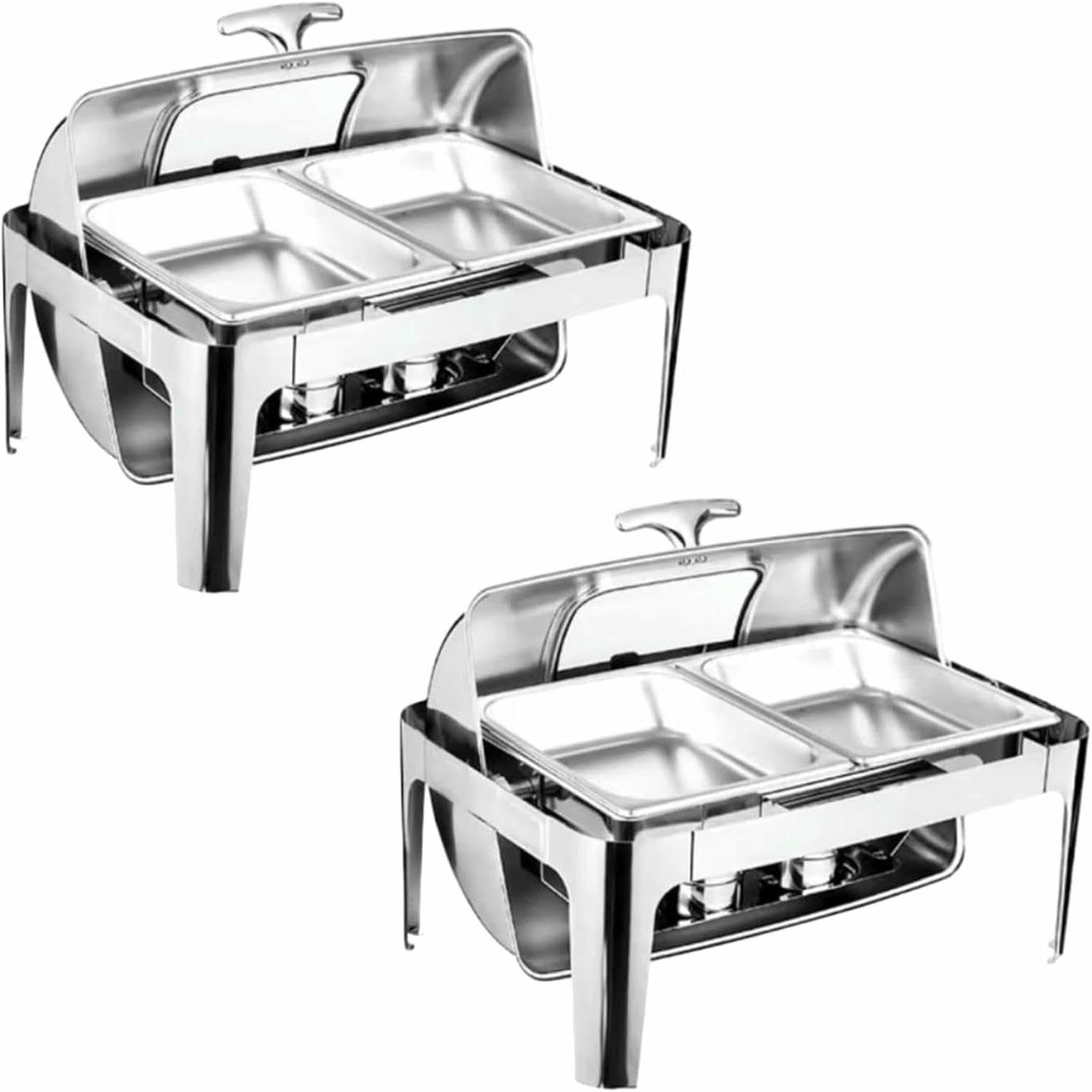 Juego de plato para calentar alimentos, juego de cinco piezas con bandeja para comida y agua, soporte, tapa y quemador, rectangular, con visor para cafetería, con aislamiento térmico y térmico, 9 l