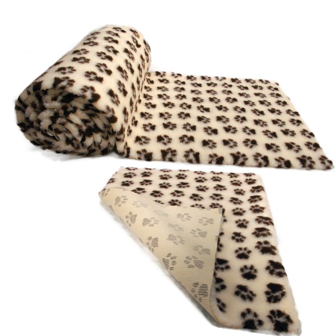 SoulPet NON-SLIP High Grade Vet Bedding Cream Brown Paws ROLL WHELPING FLEECE DOG PUPPY PRO BED Size: 3 Metres x 75cm โ image 1