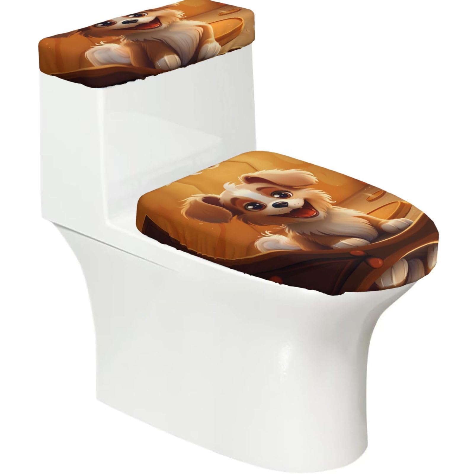 Mrowyc Black Cute Puppy Printed Toilet Seat Set - Set Of 2 - Universal Toilet Seat Cover - Housewarming Birthday Christmas Gift