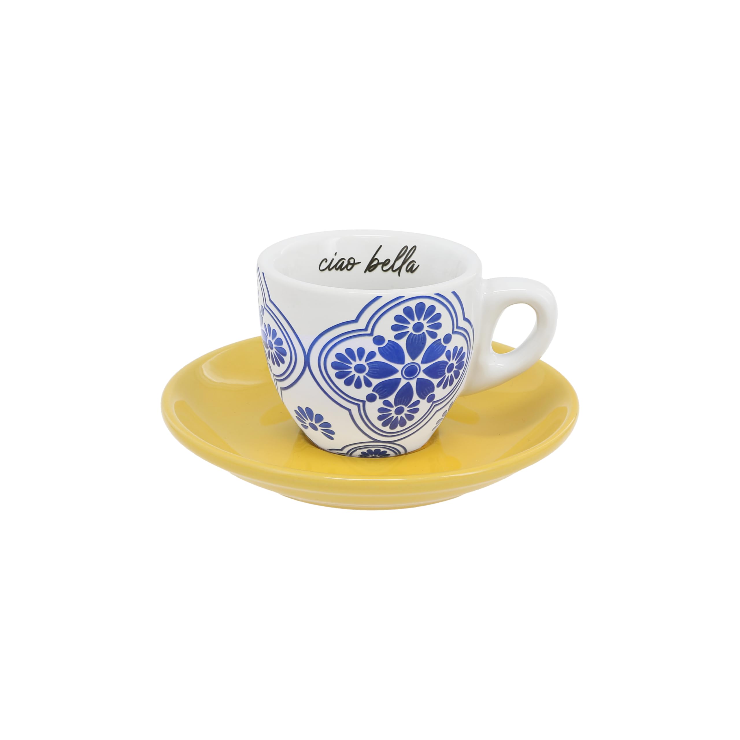 Pavilion Gift Company - Ciao Bella - 2.5 oz Stoneware Espresso Cup Saucer Mediterranean Summer Vibrant Drinkware