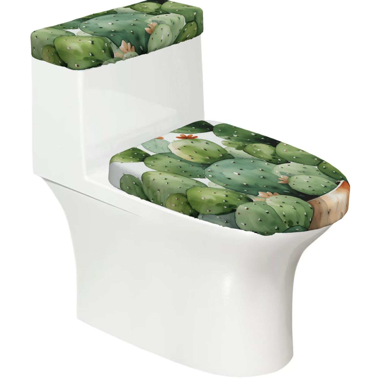 Fekiloot Black Cute Watercolor Cactus Toilet Lid Cover And Toilet Tank Cover Set Of 2,Dust Splash Resistant Toilet Top Covers Soft Washable Toilet Lid Seat Cover For Bathroom Office Home Decor