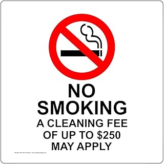 ComplianceSigns.com No Smoking Cleaning Fee Of Up To $250 May Apply Label Decal, 3x3 inch 4-Pack Vinyl for No Smoking Transportation
