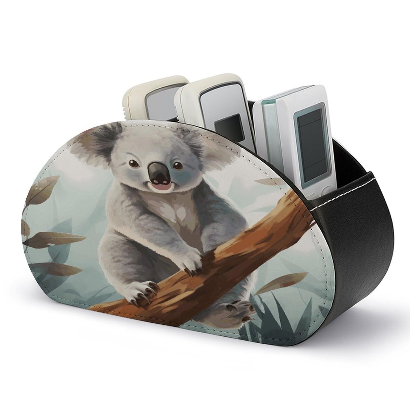 BTCOWZRV Koala And Butterfly Remote Control Holder with 5 Compartments Leather TV Remote Holders Multi-functional Remote Caddy Organizer Remote Organizer Controller Holder Nightstand Storages Box