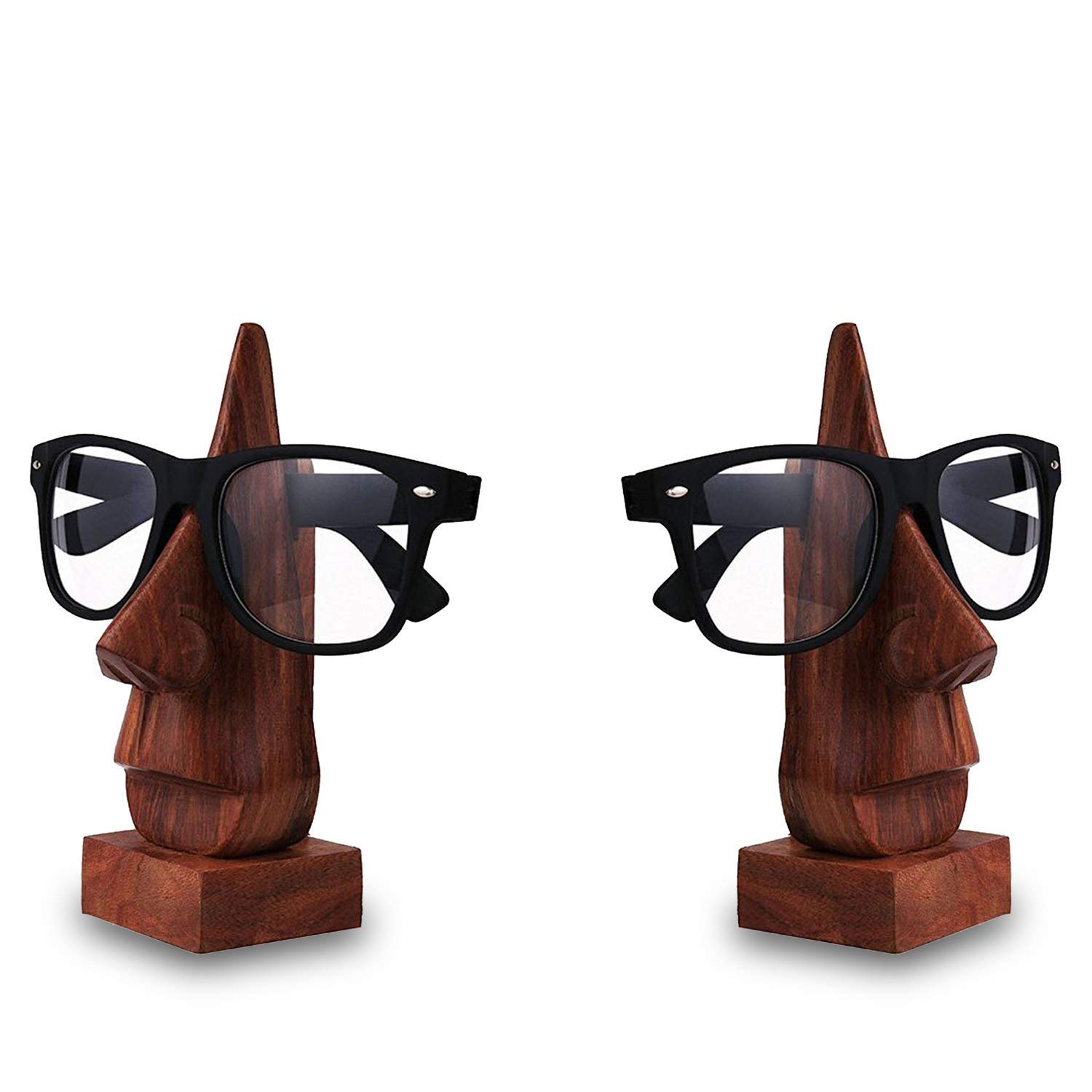 Bignay Pack of 2 Wooden Eyeglass Spectacle Holder Organizer Spectacle Stand/Eyeglass Holders for Desk/Desktop Eyeglass Holder Stand/Nose Shaped