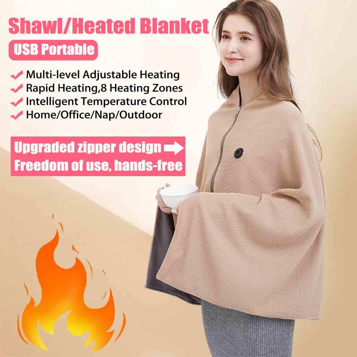 Generico Coperta Riscaldata Portatile Indossabile,Usb Scialle Riscaldante Elettrico Con Cerniera,3 Temperature,Morbida Termocoperta Lavabile Per Casa,Ufficio,Auto,Campeggio (Rosso)