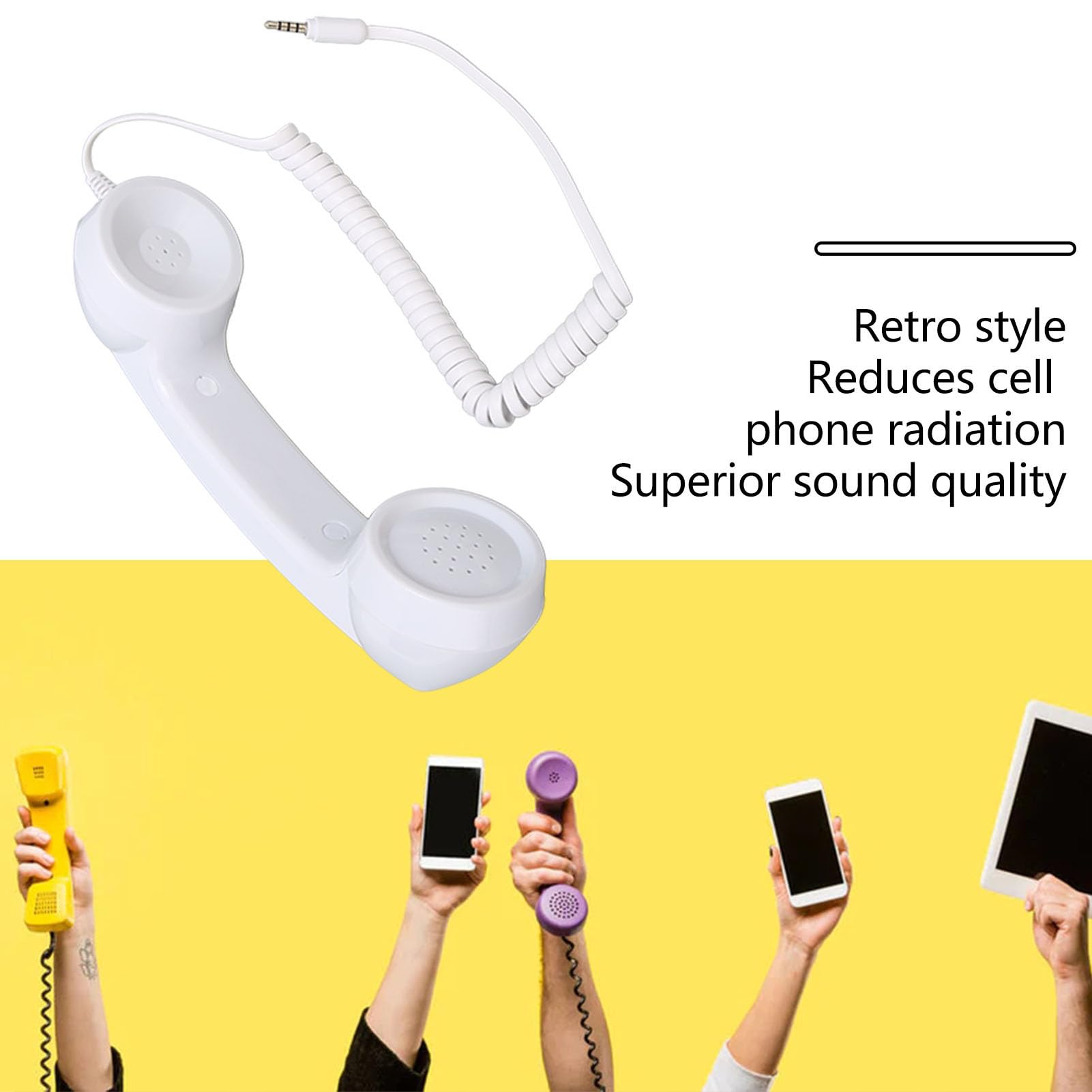 Ricevitore Telefonico retrò, Ricevitore Portatile Resistente Alle Radiazioni con Pulsante di Risposta One Touch, Spina da 3,5 Mm, Cavo a Spirale da 1 M per Genitori e Nonni
