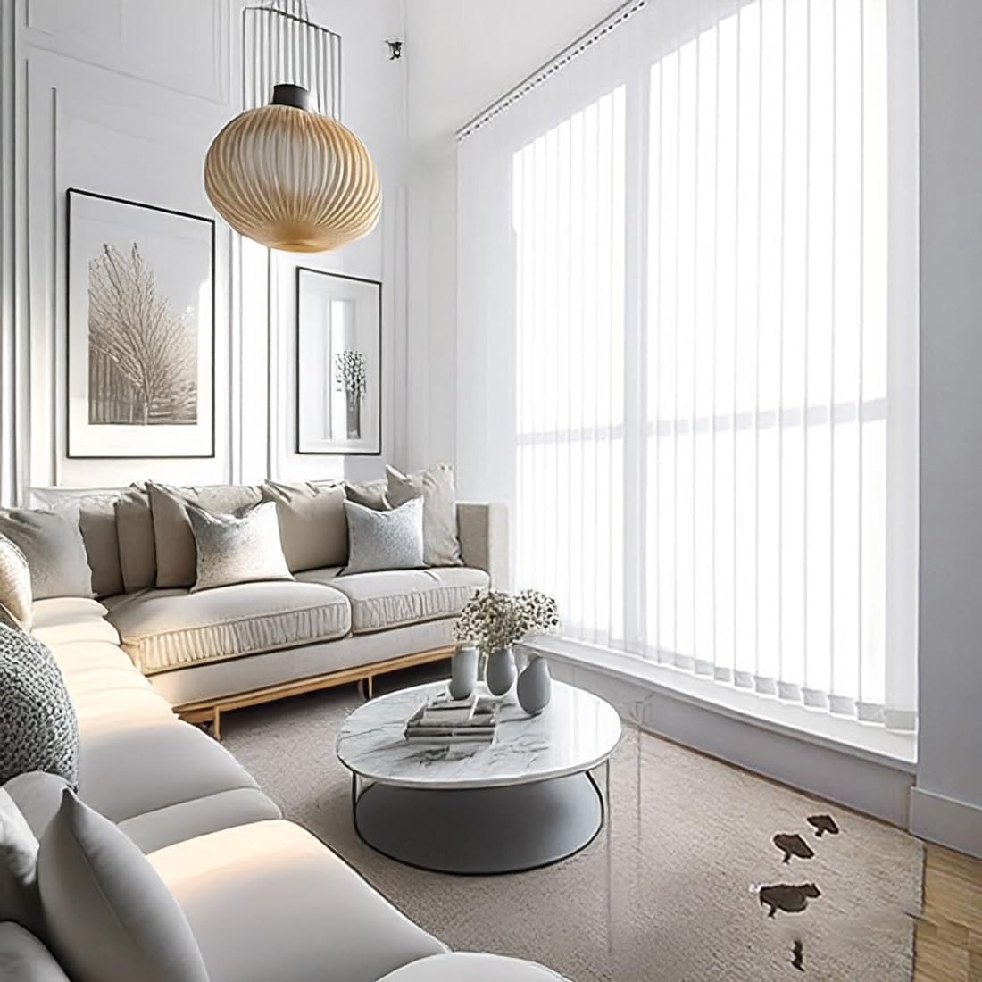 PANDAHOME Estor Vertical Stockholm 100% poliéster, Lamas pivotantes para Control de luz, fácil Montaje con Kit y Barra Ajustable. Ideal para Ventanas Grandes. Color Beige, hasta 250x260 cm.
