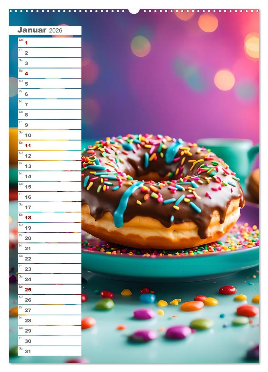 Donuts and Birthdays, süßer Geburtstagskalender mit bunte KI Donuts (Wandkalender 2026 DIN A2 hoch), CALVENDO Monatskalender: Süße Geburtstage. Ein Jahr voller bunter Donuts. (CALVENDO Lifestyle)