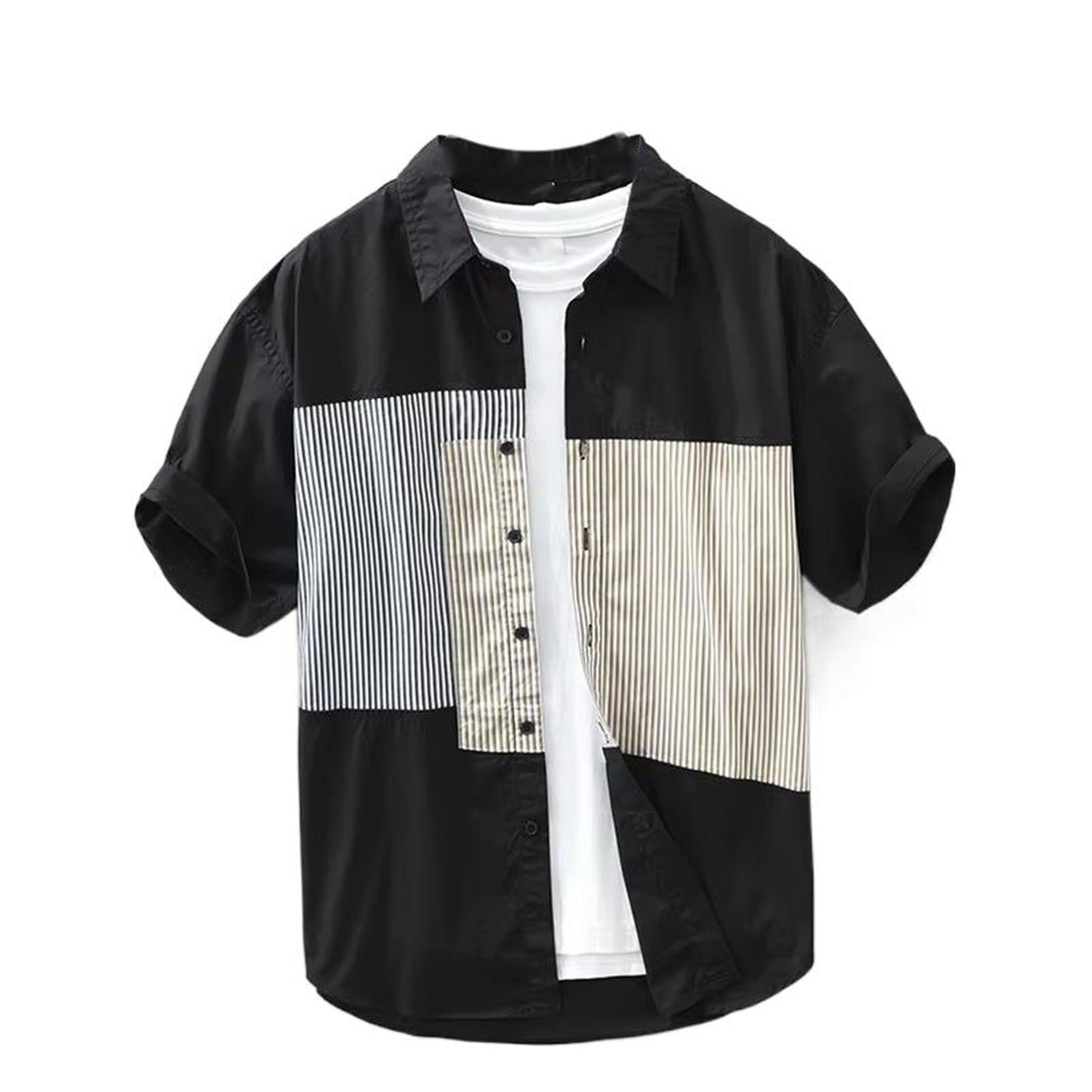 Camicetta Sottile da Uomo a Righe con Inserti, Top Leggero a Maniche Corte Casual Quotidiano Estivo
