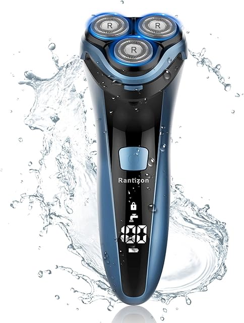 Electric Shavers Men-Wet and Dry Rechargeable Mens Rotary Razor with Pop-up Trimmer Cordless IPX7 Waterproof, 100-240V Worldwide Universal Shaver for Men with LCD Display & Travel Lock