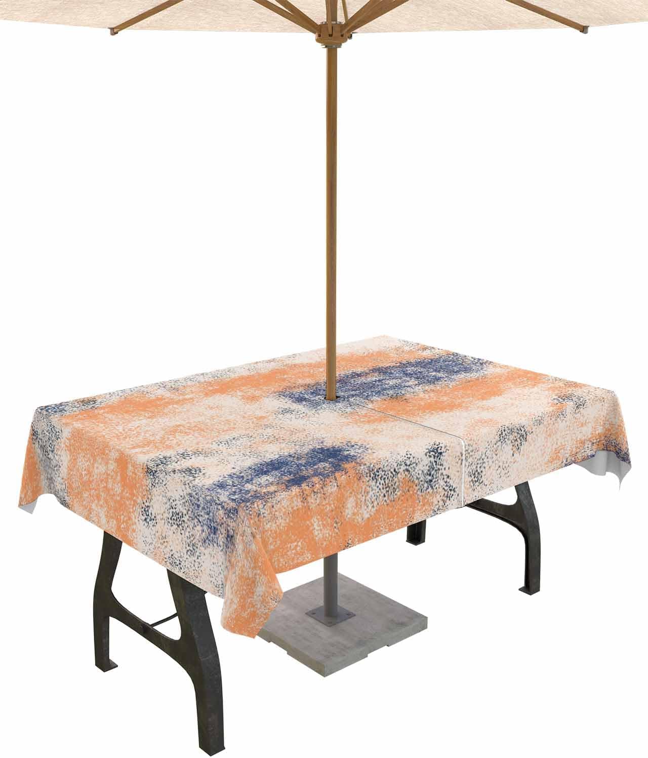 Orange Blue Outdoor Rectangle Tablecloth with Umbrella Hole 54x80,Wrinkle Free Wipeable Fabric Table Cloth Waterproof Zippered Cover for Camping Patio Party,Modern Abstract Painting Graffiti Art