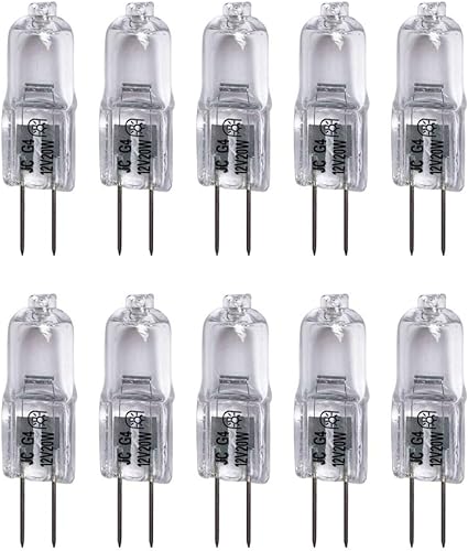 Vstar Q10G4CL12V, G4 12V 20W Bombilla halógena T3 JC tipo luz bi-pin, transparente, base G4 bi-pin bombilla, bombilla halógena (20 W 10 unidades)