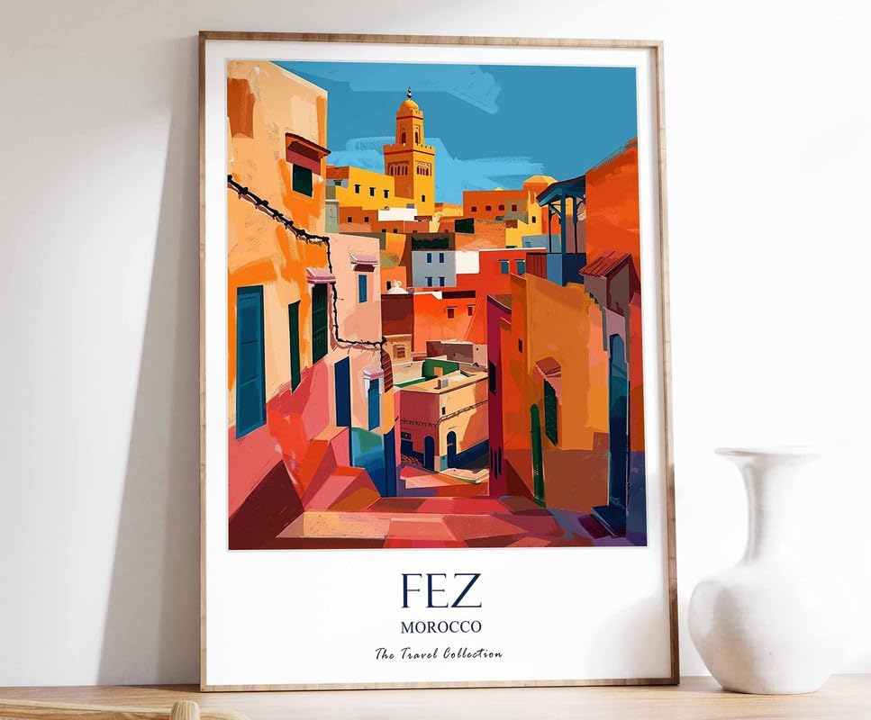 1 Fez Print Fez Travel Poster Fez Gift Middle East Travel Print Islamic Decor Gift for Muslim Poster A5 - Wall Art Home Decor Movie Poster Canvas Film Cinema Retro Vintage Cult Classic Nostargic Saga