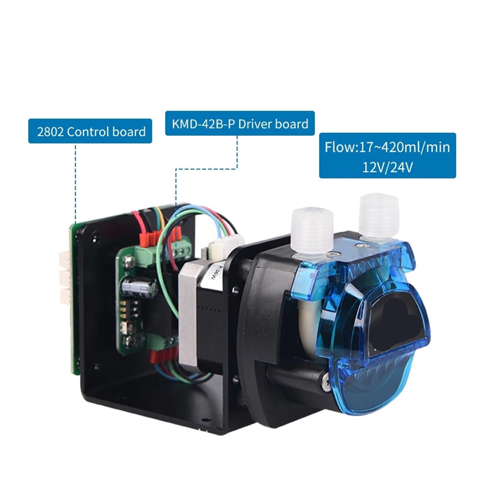 Peristaltische Pumpe mit Schrittmotor und hohem Durchfluss, 160 ml/min, KCM-B163-ODM, 12 V/24 V, einstellbare Dosierung, peristaltische Pumpe 0,1–300 U/min(12v)