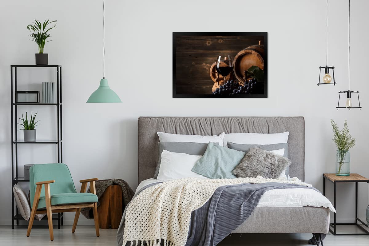 MuchoWow Poster Bilder Wanddeko Deko Wohnzimmer 120x80 cm Wein - Weinglas - Weintrauben - Glas