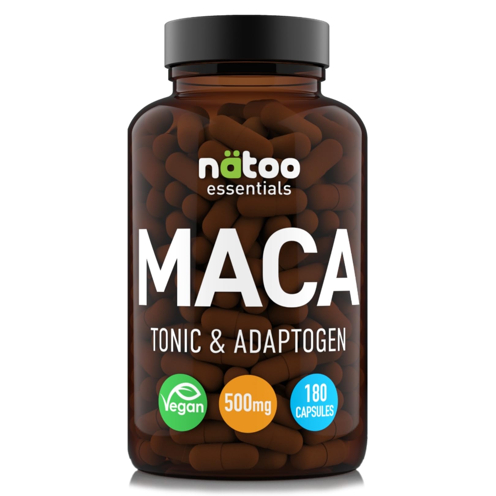 NÄTOO Essentials Maca 500mg 180 CPS Vegetali - Integratori Stanchezza con Maca Peruviana delle Ande (Ginseng Peruviano), Maca Forte con proprietà tonico adattogene, radice di Maca