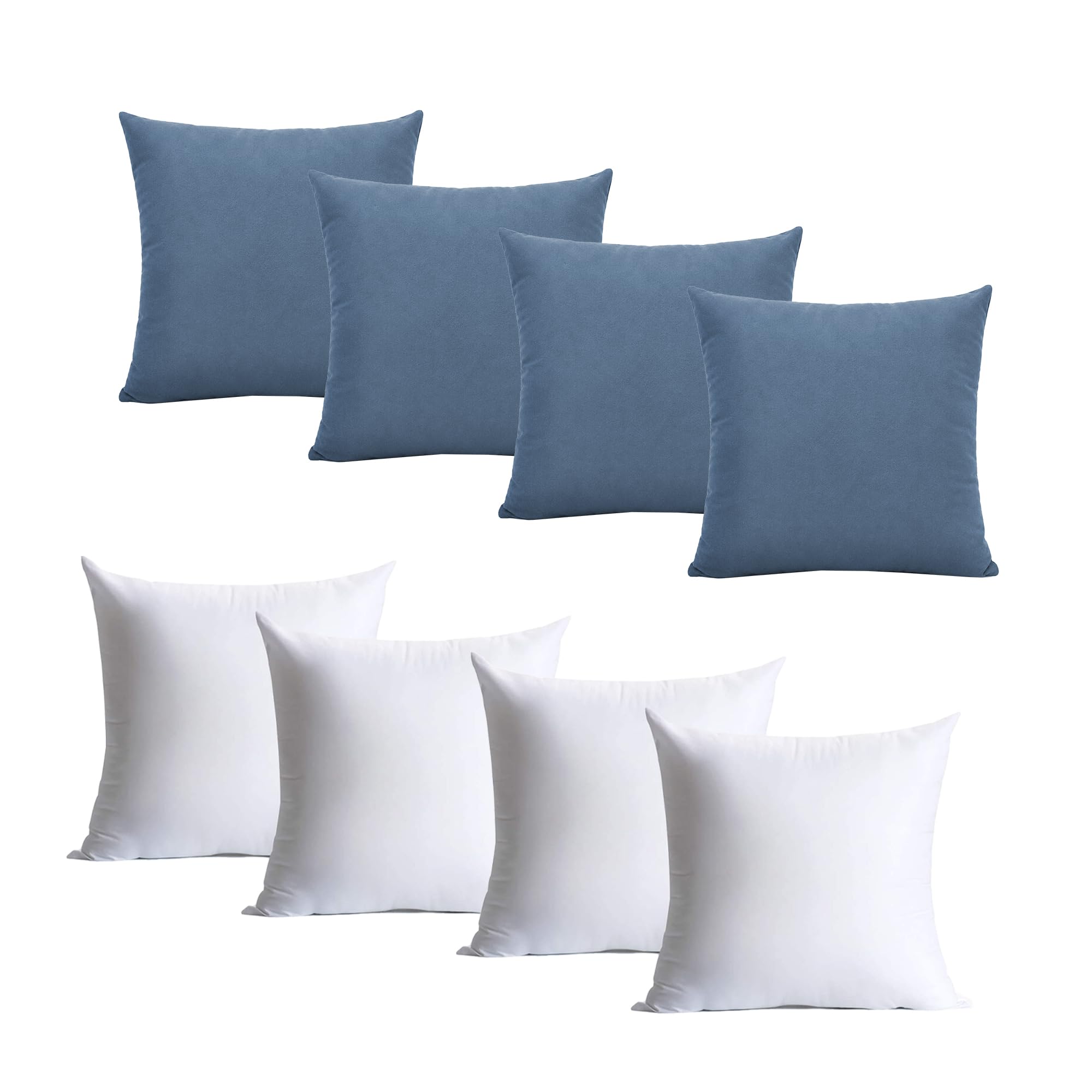 Hafaa Washed Blue Cushions with Covers Included Pack of 4, 40 x 40 cm Soft Microfiber Cushions, Decorative Throw Pillows with Hidden Zip Closure for Sofa, Bed, Living Room & Home Décor
