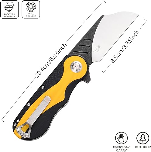 Miniatura 9 de Sitivien Cuchillo plegable ST138, acero inoxidable Sandvik 14C28N, mango G10 EDC cuchillo para acampar al aire libre, senderismo, pesca (negro +