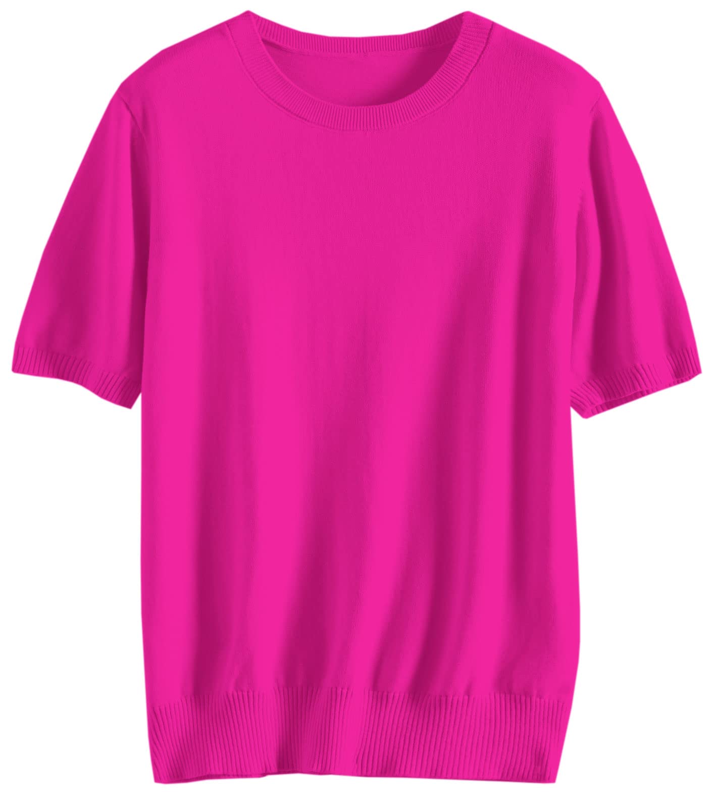 DAIMIDYShort Sleeve Sweaters for Women, Round Neck Pullover Knitwear Tops, 10# Hot Pink, US Large,