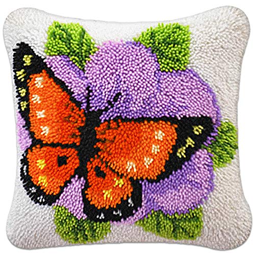 Pecihiko DIY Latch Hook Pillow Kit 16x16 Inch – Complete Crochet Cushion Craft Set for Adults, Patterned Throw Cover with Yarn, Tool & Instruction Guide, Handmade Home Decoration Gift (Pillowcase)