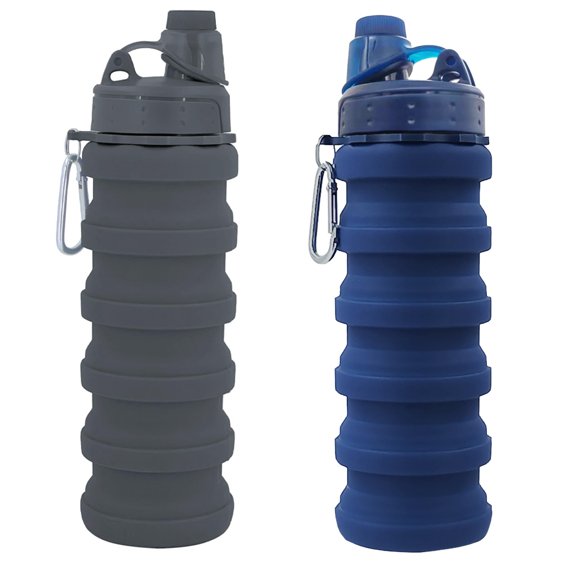 Photo 1 of YCTMALL Collapsible Water Bottles Two Pack - Travel Sports Portable Silicone Water-proof Camping Bottle with Mountaineering Buckle (500ml, Dark Blue and Grey)