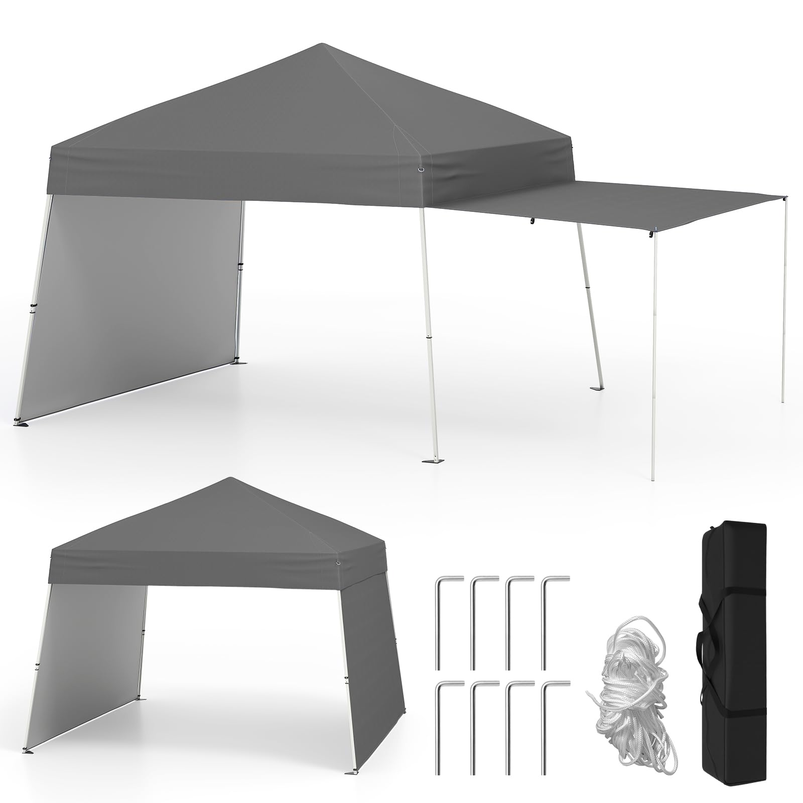 COSTWAY Carpa Plegable 4,3x2,8m, Pop-up, 2 Paredes Laterales Convertibles en Toldo, Cenador para Jardin, Bolsa, Altura Ajustable, Pergola Pabellón Gazebo Plegable Jardin Fiesta Exterior (Gris)