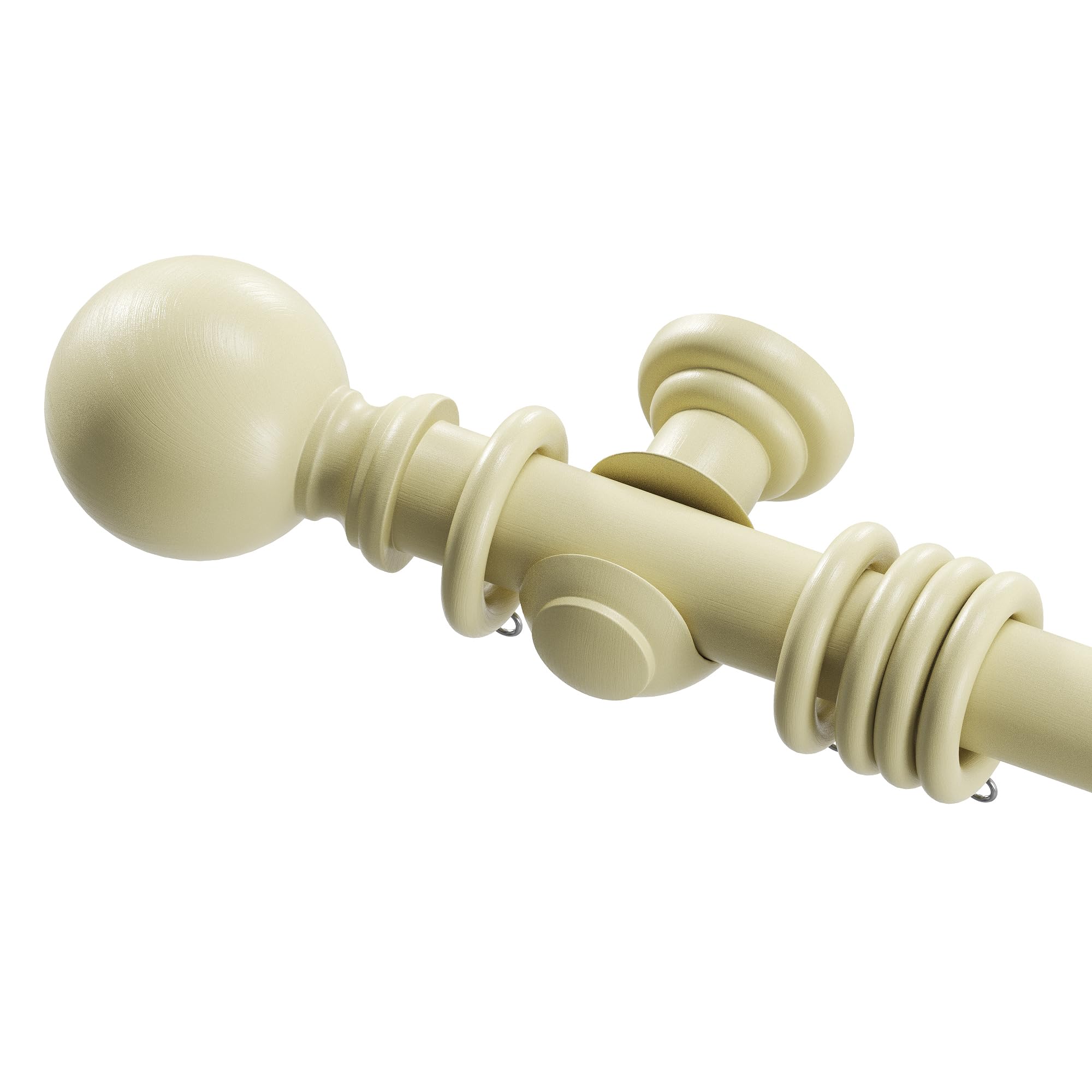Amari Bargain Wooden Curtain Pole Set - Cream, 150cm - 28mm Diameter Beechwood Curtain Rod with Finials, Rings & Brackets - Wooden Curtain Poles for Eyelet Curtains and Windows