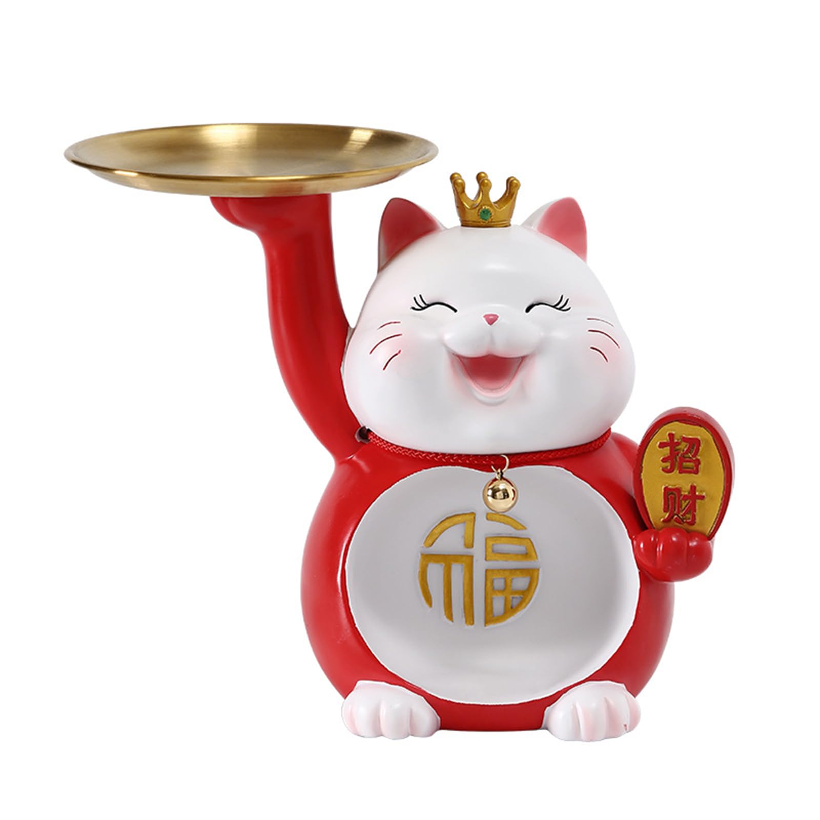 KFGISD, Figures Sculpture Key Figurine Home Decor Hallway Zen lover Lucky cat flat figurine tray,Red C,Key Tray(Red B)