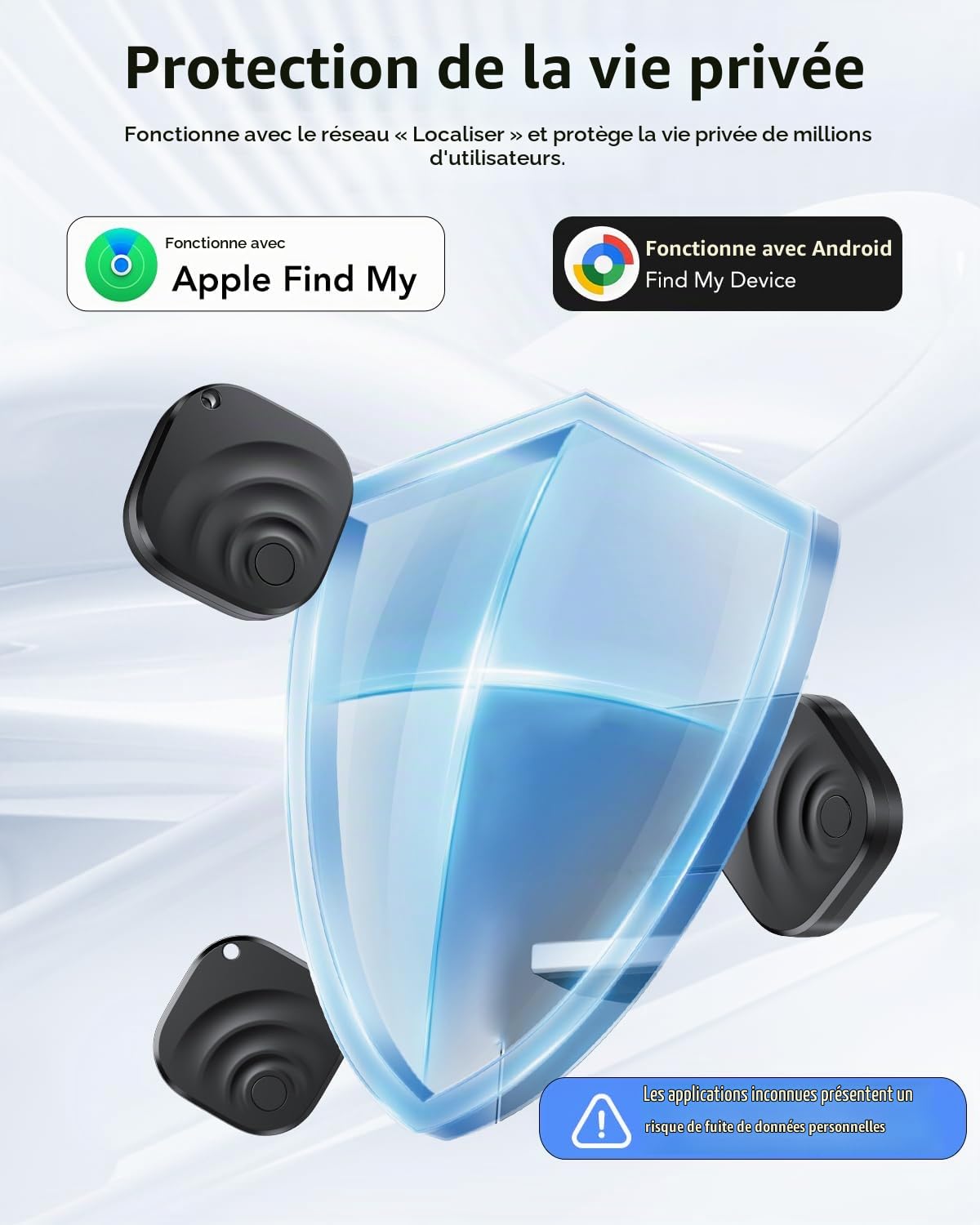 Lot de 4 Traceur Tag Android & iOS, Compatible avec Apple Find My et Google Find Hub, Tracker GPS Android & iOS avec Batterie remplaçable, pour Portefeuilles/Valises/Clés/Bagages (4 Noir)