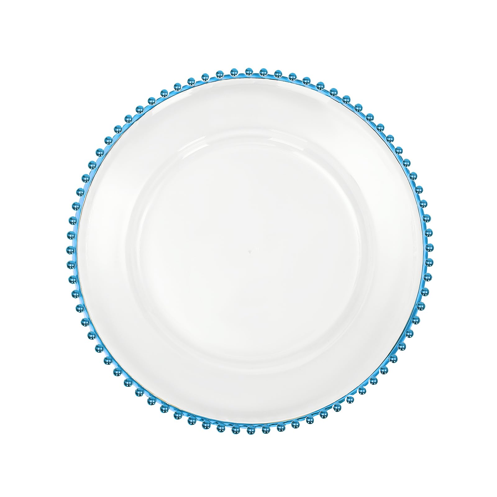 LXYIUTRW Bepritm 25 PCS Chargers for Dinner Plates, 12.6 Inch Stackable Clear Charger Plates with Beaded Rim, Dessert Plate for Dinner Plate | Party Supplies | Home | Wedding | Birthday (Clear&Blue)