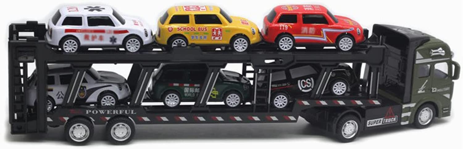 WangXLDD Transportador de Coches de aleación de Doble Capa Plano Grande Tractor camión de Juguete para niños Portador de Coche Modelo niño Regalo de cumpleaños (con 6 Coches extraíbles) (Green)