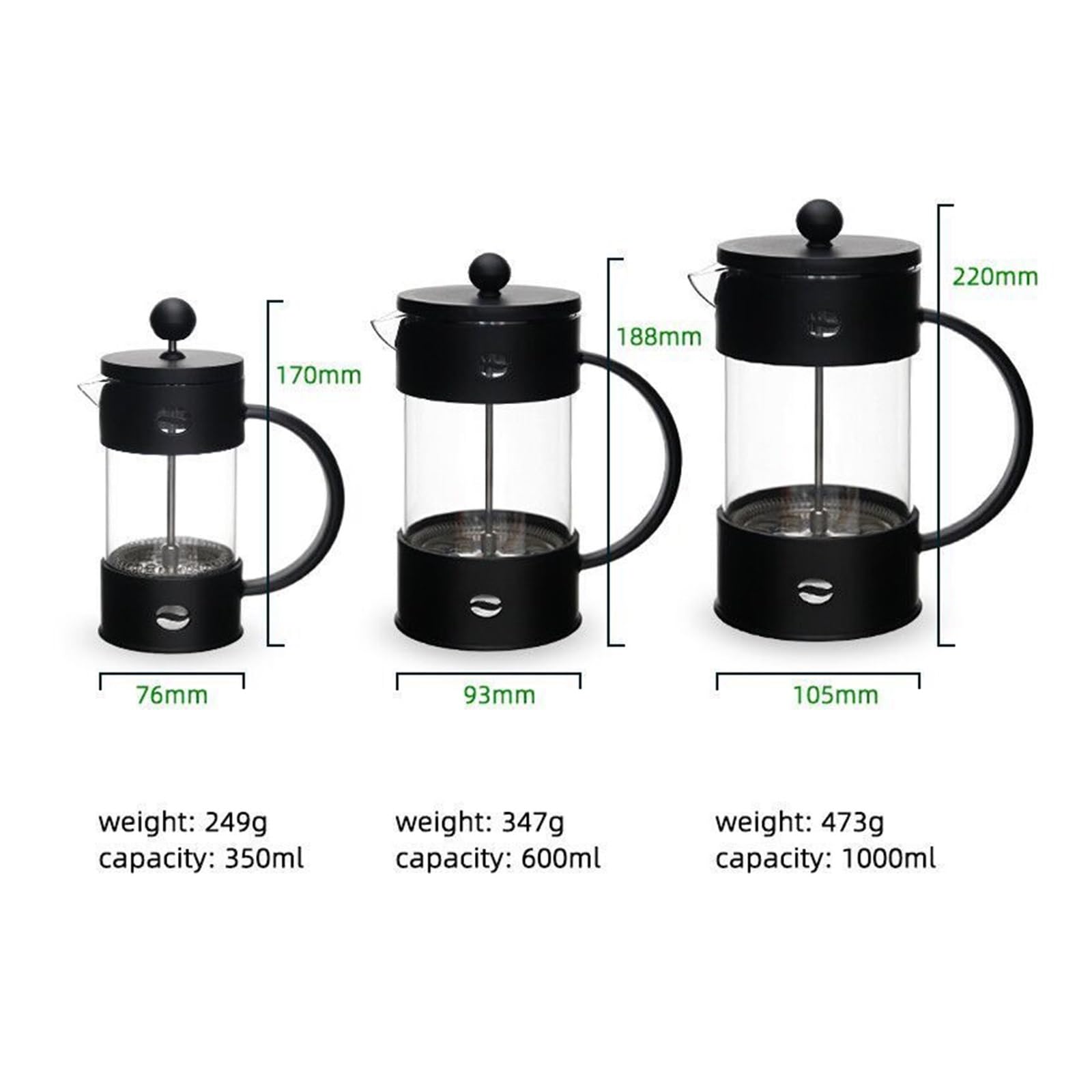 JINSHANLIANG High Borosilicate Coffee Pot French Press Filter High Temperature Resistant Tea Maker Portable Tea Maker Coffee Bean French Press(Z)