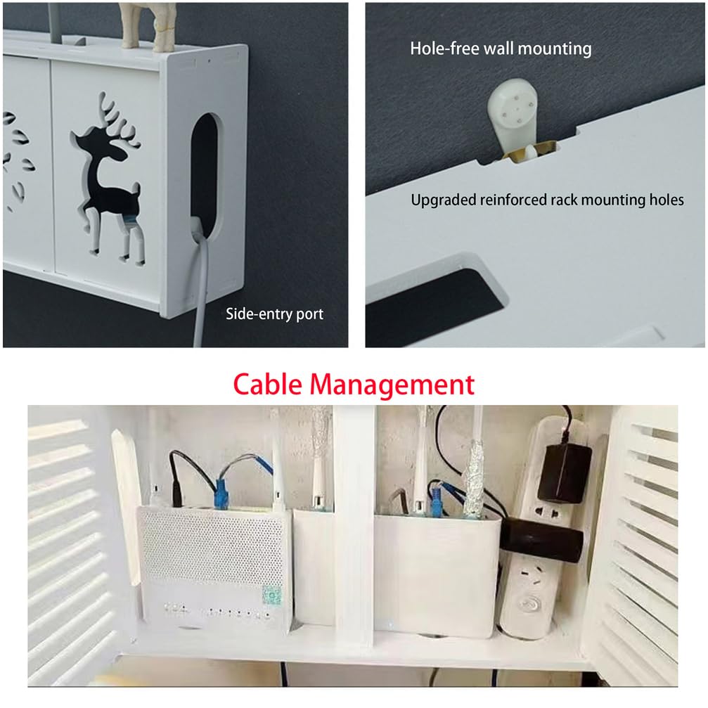 Osłona routera, pudełko do przechowywania WiFi, montowana na ścianie, półka na router, z 2 drzwiami, szafka na router, biały, E, L19, H11, W5