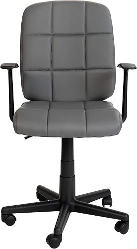 Miniatura 7 de Flash Furniture Clayton - Silla giratoria de respaldo medio con brazos, tapicería de vinilo gris, respaldo copetudo y giro de 360