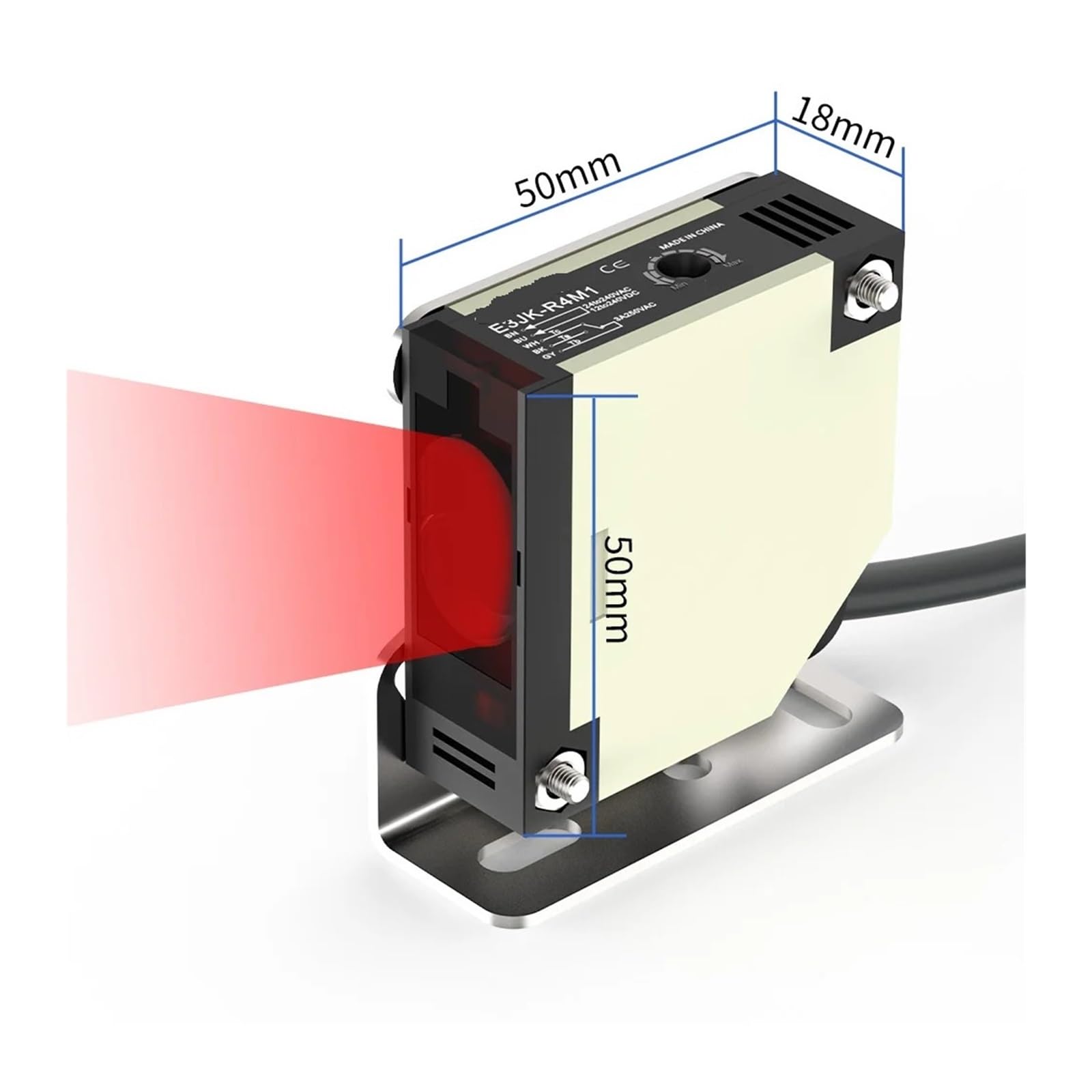 Sensor fotoeléctrico de reflexión difusa E3JK, CA/CC, Distancia detección 30 cm, Interruptor luz(DC 10-30V NO or NC)