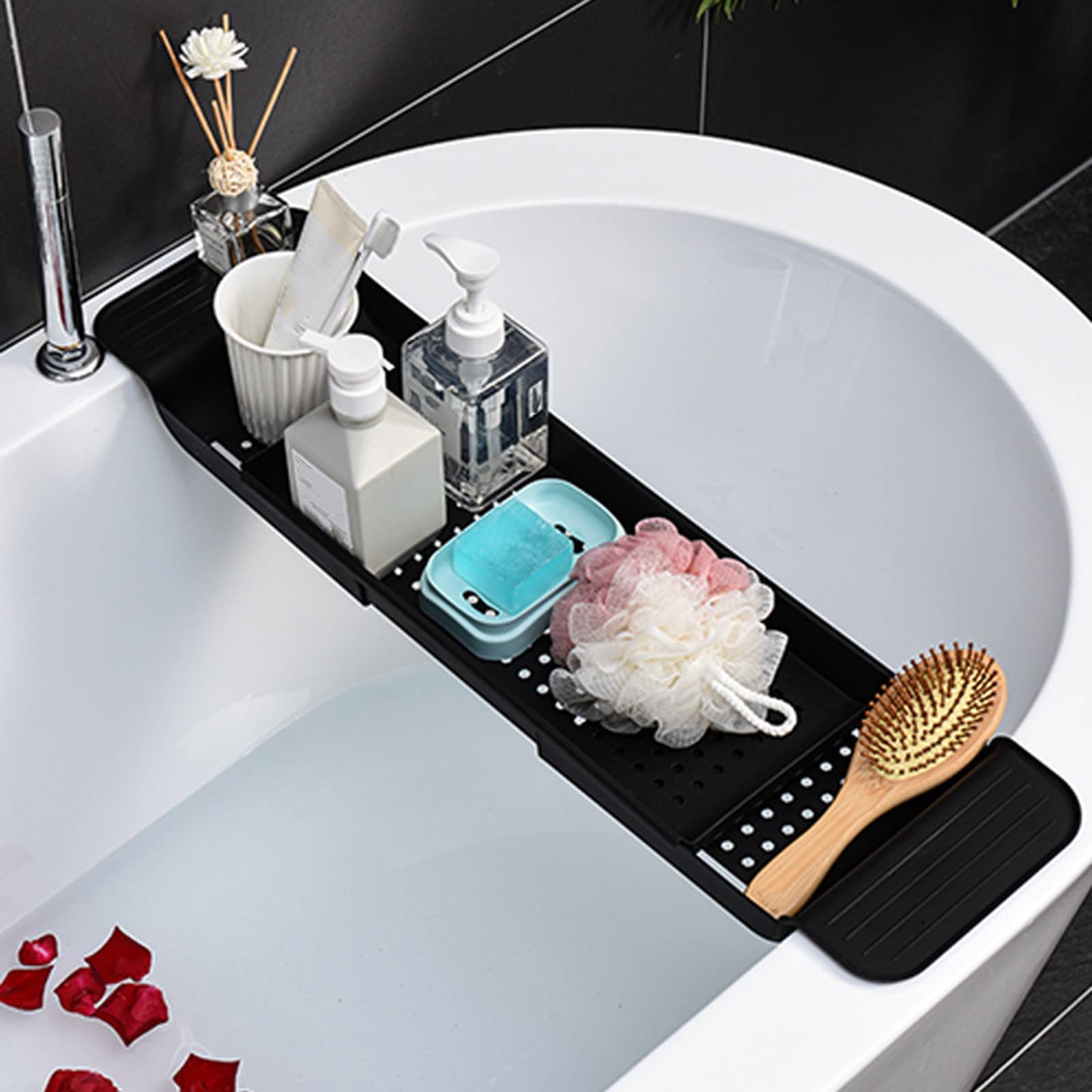 Bandeja de bañera expandible para spa, para libros, vino, teléfono y tableta, bandeja de baño ajustable para relajación y tiempo libre