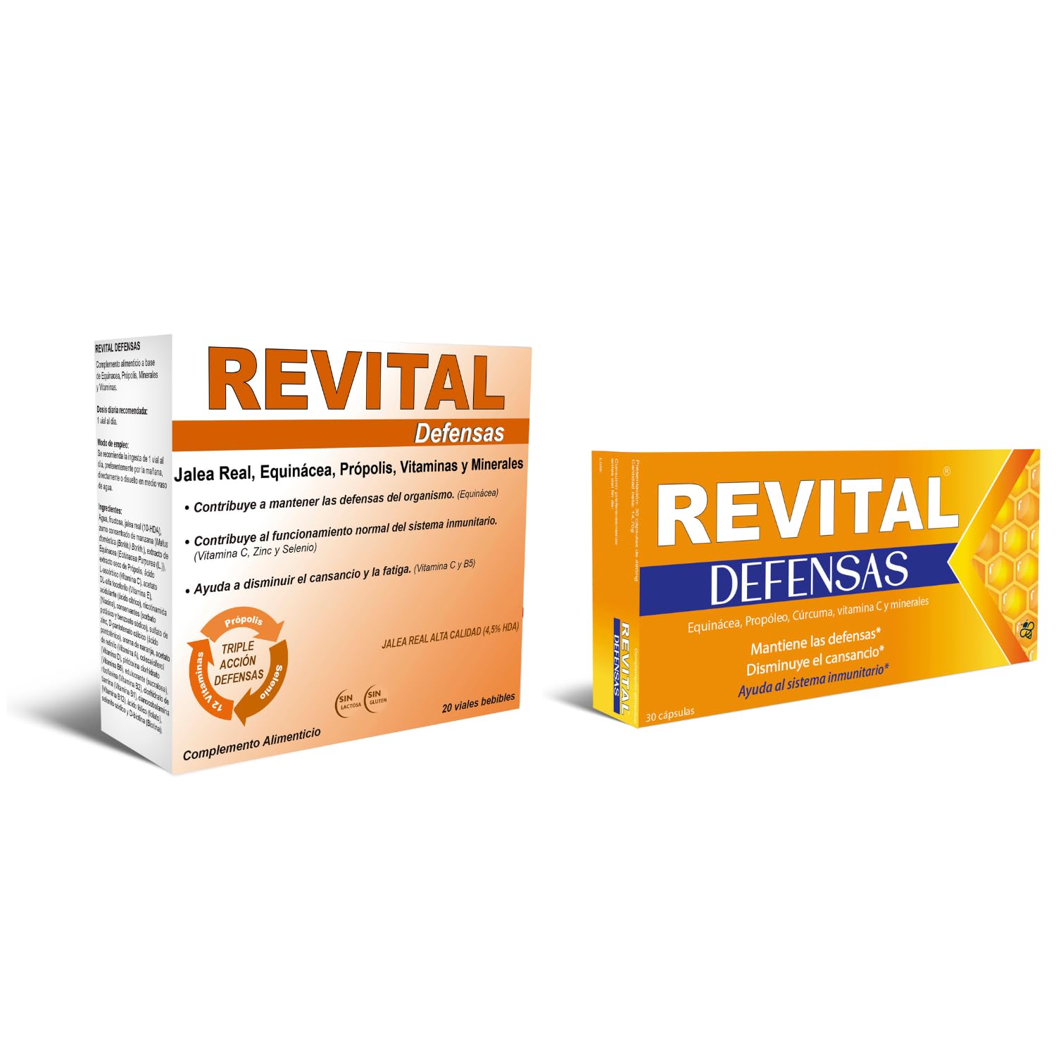 Revital Defensas 20 Viales + 30 Cápsulas - Ayuda a Disminuir el Cansancio y la Fatiga y Contribuye a Mantener las Defensas del Organismo - con Equinácea, Propóleo, Cúrcuma, Vitamina C y Minerales