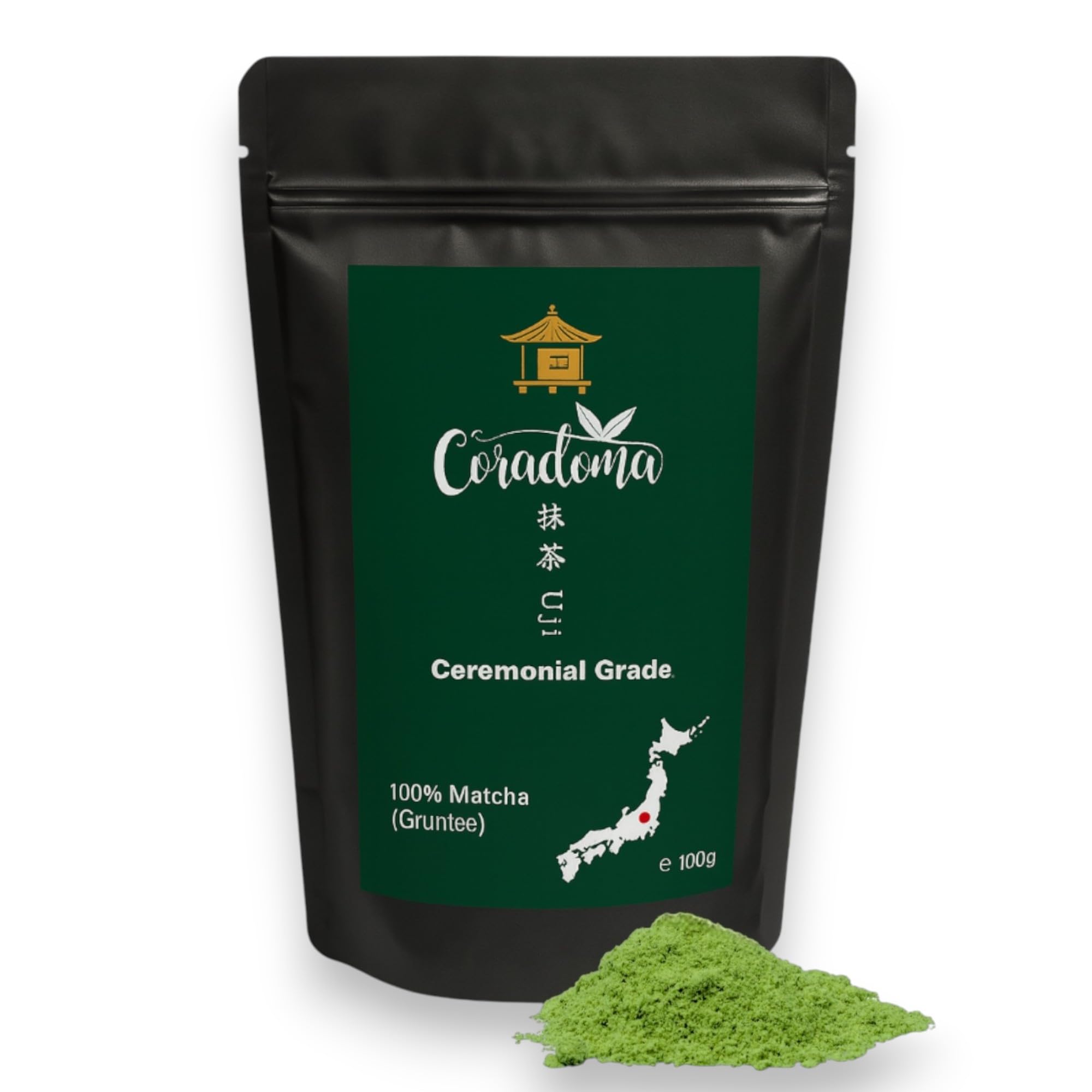 Matcha Ceremonial Grade aus Japan 100g Beutel – 100% Natürliches Matcha Pulver, handgemahlen aus Erster Ernte, Original Japanischer Grüntee – Reine Qualität und Traditionell