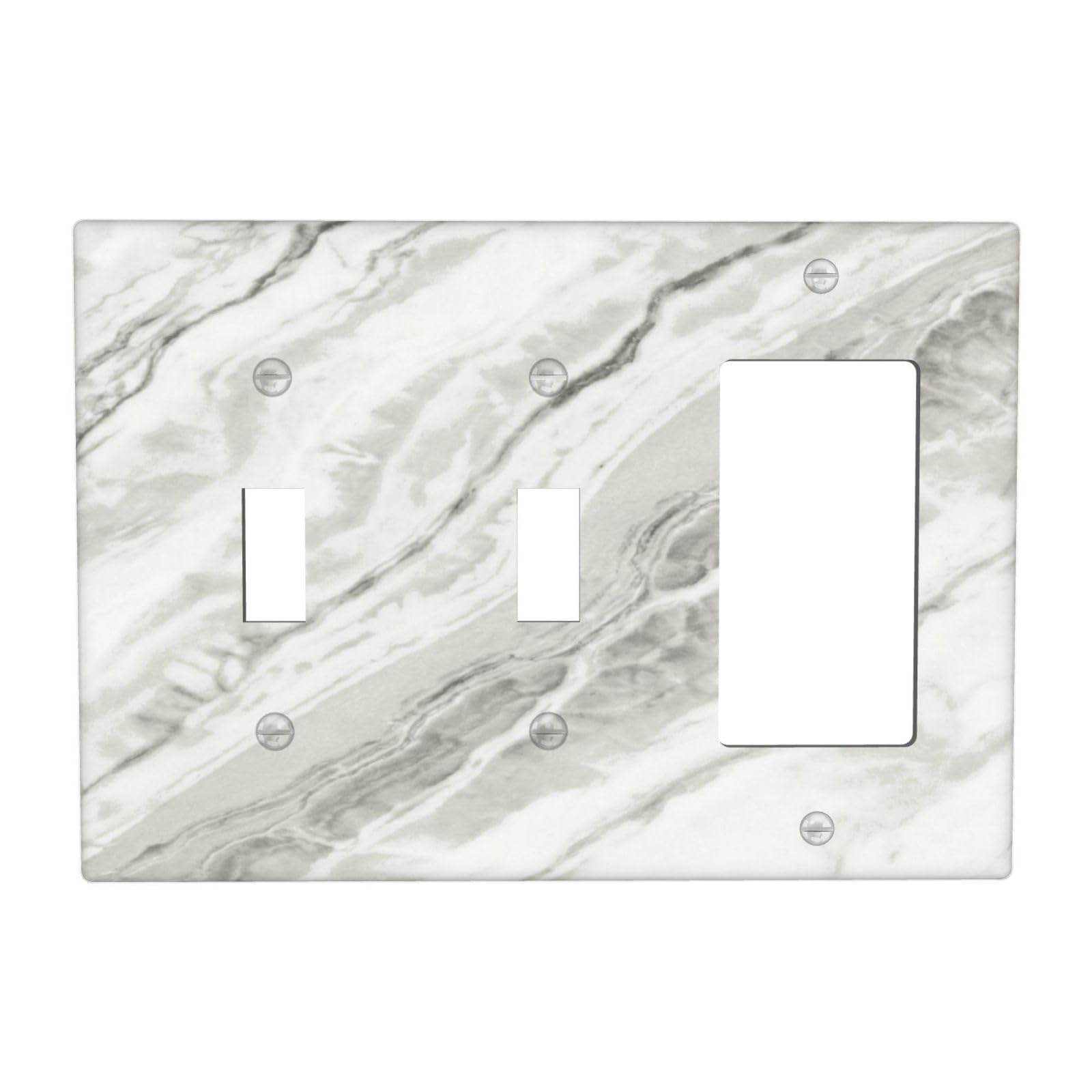 Modern White Grey Cream Marble 3 Gang 2 Toggle 1 Decorator/GFCI Combination Light Switch Cover Decorative Triple Combo Switch Face Wall Plate Room Decor