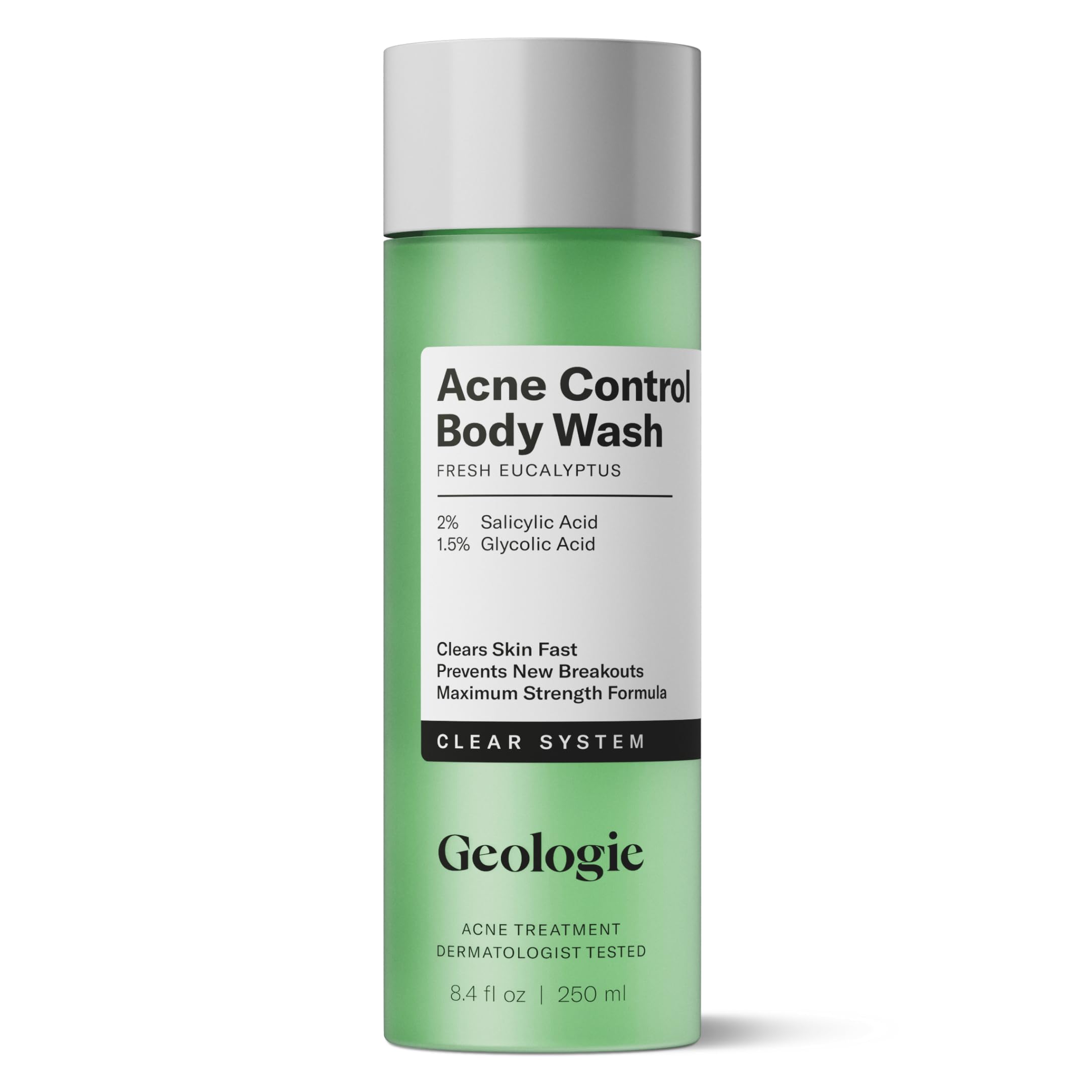 GeologieAcne Control Body Wash | Fresh Eucalyptus | 2% Salicylic Acid + 1.5% Glycolic Acid | Clears Body Acne & Prevents Breakouts | For Men & Women | No Benzoyl Peroxide | 8.4 oz