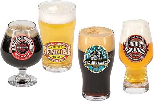 Harley-Davidson Label Craft - Juego de 4 vasos de cerveza únicos, gráficos H-D