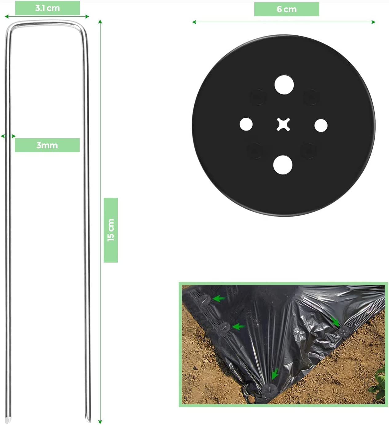 Ediesi, Picchetti Giardino, Telo Pacciamatura, 100 Unità + 16 Rondelle, 150x30x3mm, Da Campeggio, Tenda, in Acciaio, Erba Artificiale, Fissaggio per Campeggio (100)