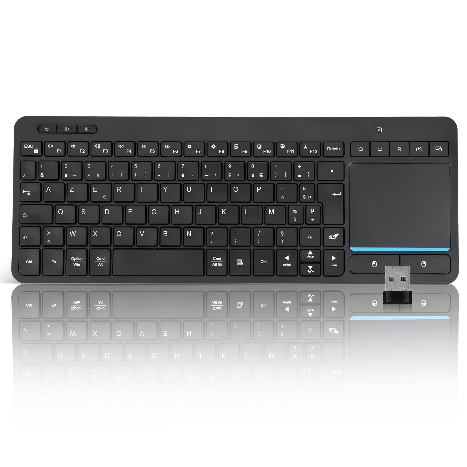 Clavier sans Fil Multi-appareils avec pavé Tactile-Clavier Bluetooth doté d'un Grand pavé Tactile, Compatible avec 3 appareils PC/Windows/Android/Chrome OS/Smart TV/HTPC - AZERTY