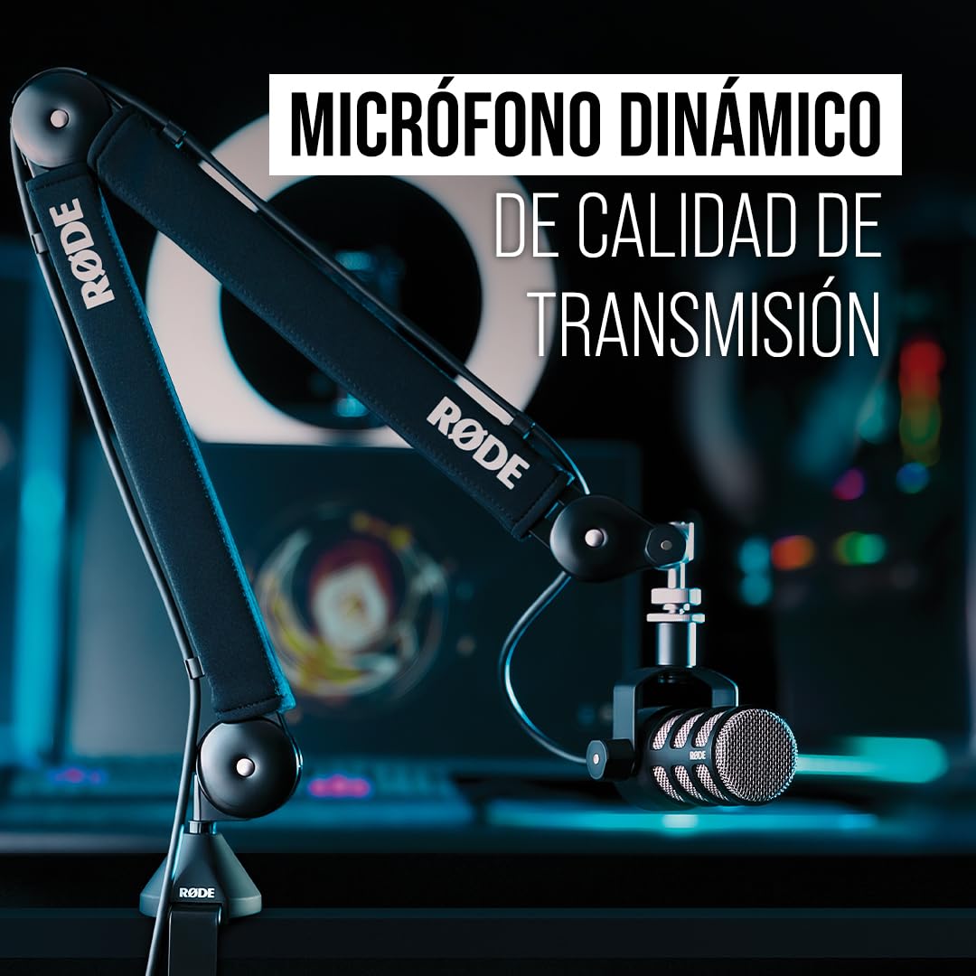 RØDE PodMic Micrófono dinámico de calidad de radiodifusión con soporte giratorio integrado para podcasting, streaming, gaming y grabación de voz, XLR (Negro)