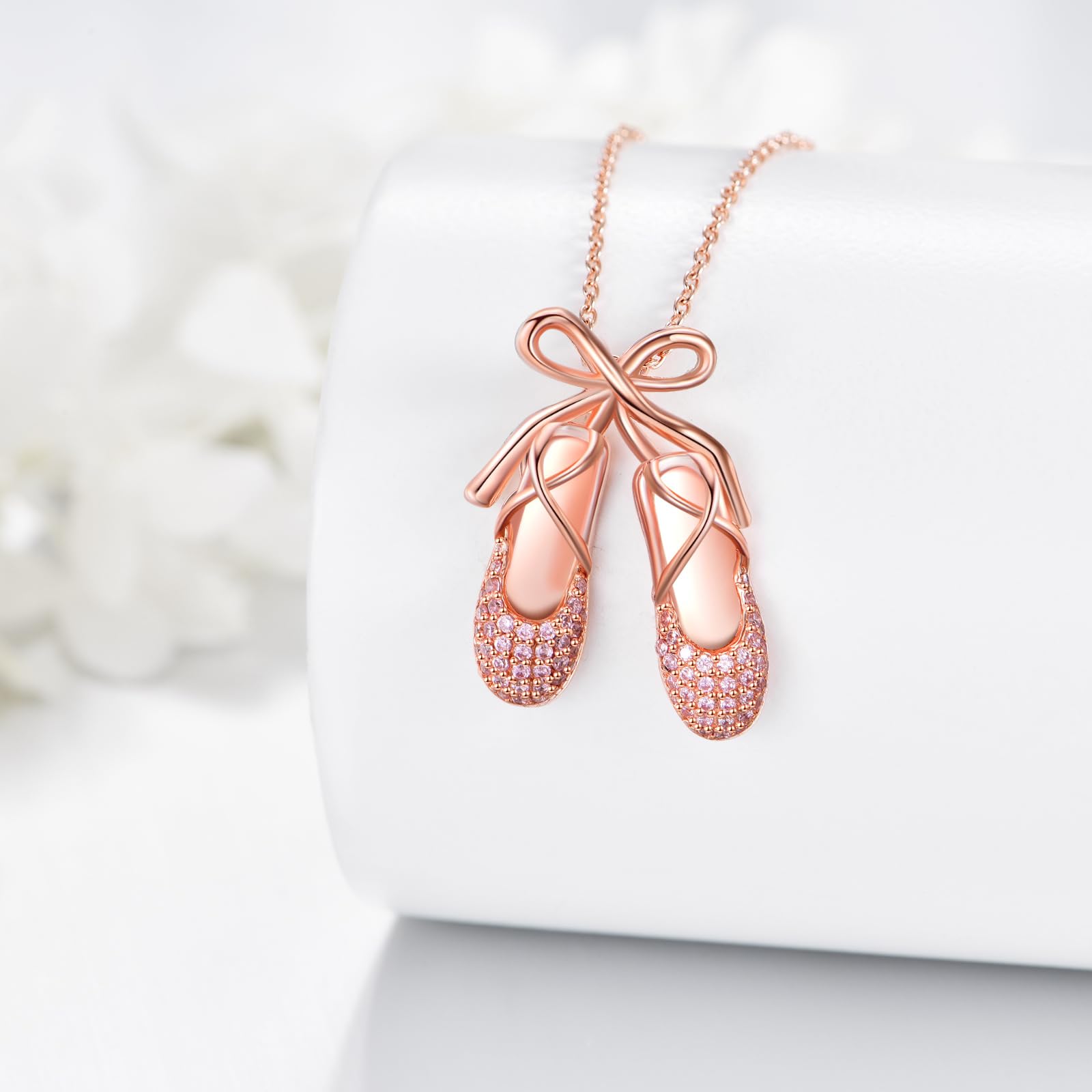 YFN Collana in argento Sterling 925 con ciondolo a forma di ballerina con fiocco rosa, gioiello da donna, regalo per amanti del balletto