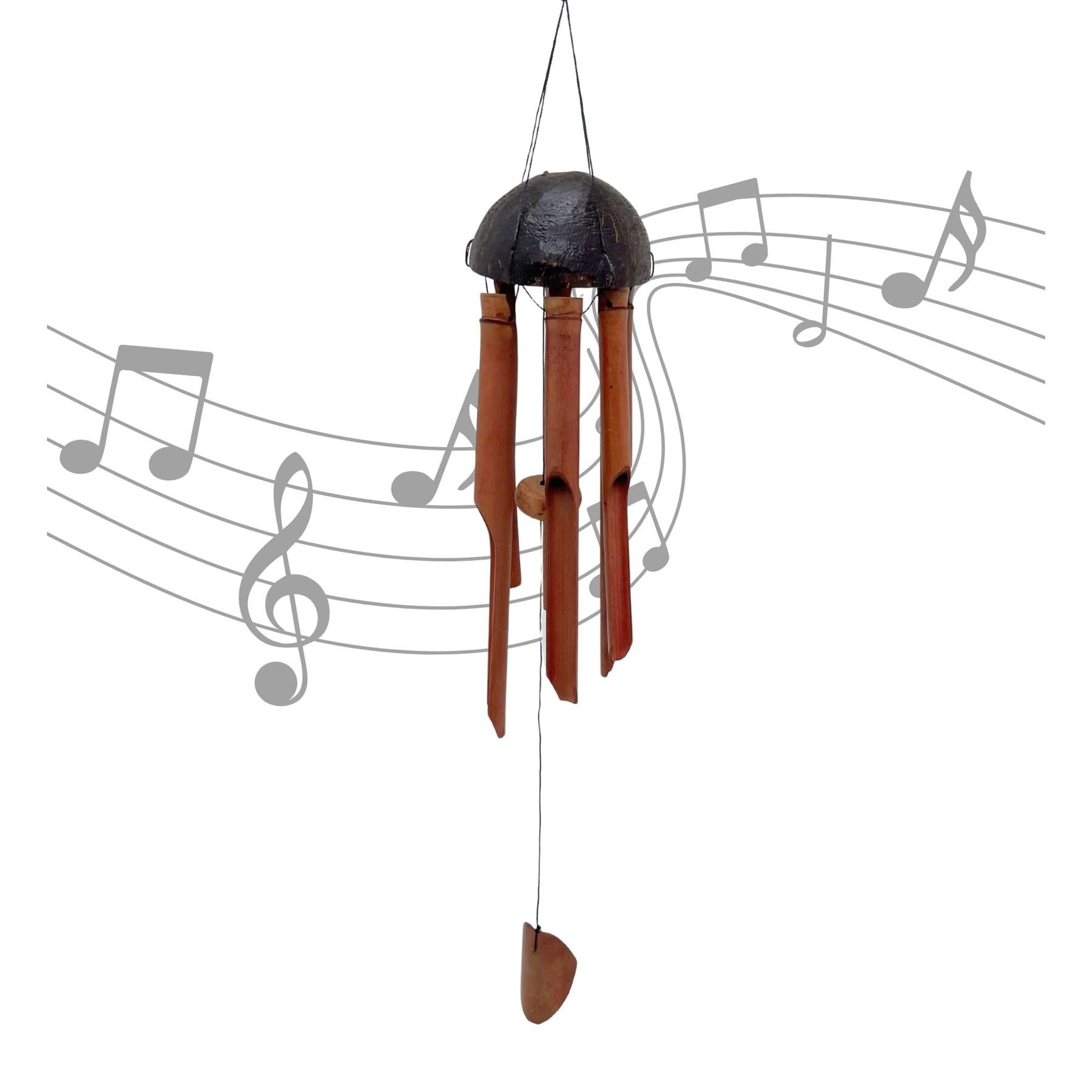 Carousel Home Natural Bamboo Wind Chime For Garden, 30Cm Wooden Outdoor Wind Chime With Coconut Shell Hanging Garden Ornament