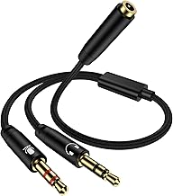 Headphone Mic Splitter for PC, Braided 3.5mm Female to 2 Dual Male Audio Adapter 2-in-1 Y Separator Aux Dongle Converters Cable Cord Compatible with Headset Microphone Gaming Computer Speaker Laptop